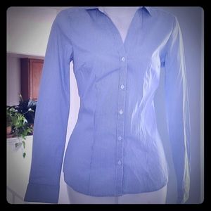 Blue and white striped button down